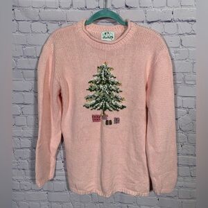The Quacker Factory Women Roll Neck Christmas Sweater Pink Sz L Beaded Old Money